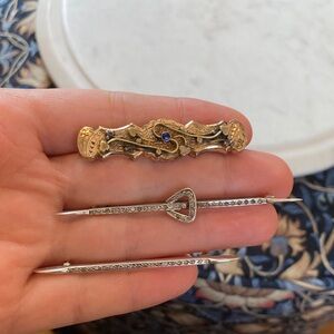 Antique Victorian/Edwardian Brooches, Sterling Silver & Gold-Filled Lot